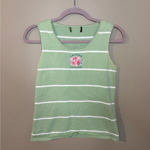 Vintage Y2K Ralph Lauren Green Knit Tank Cotton Blend Sleeveless Embroidered